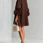 Alexia | White Mini Dress with Floral Buttons and Extravagant Floral Sleeves