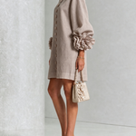 White Floral Button-down Mini Dress With Striking Floral Cuffs