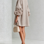 White Floral Button-down Mini Dress With Striking Floral Cuffs