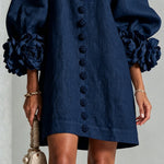 Navy Floral Button-down Mini Dress With Striking Floral Cuffs