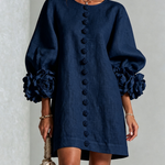 Alexia | White Mini Dress with Floral Buttons and Extravagant Floral Sleeves