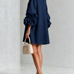 Alexia | White Mini Dress with Floral Buttons and Extravagant Floral Sleeves