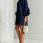 Alexia | White Mini Dress with Floral Buttons and Extravagant Floral Sleeves