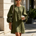 Alexia | White Mini Dress with Floral Buttons and Extravagant Floral Sleeves