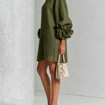 Alexia | White Mini Dress with Floral Buttons and Extravagant Floral Sleeves