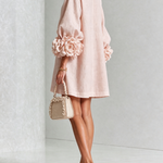 Carmen | Pink Floral Mini Dress with Buttons and Stunning Floral Sleeves