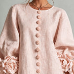 Carmen | Pink Floral Mini Dress with Buttons and Stunning Floral Sleeves