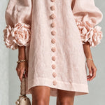 Carmen | Pink Floral Mini Dress with Buttons and Stunning Floral Sleeves