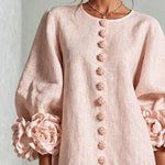 Carmen | Pink Floral Mini Dress with Buttons and Stunning Floral Sleeves