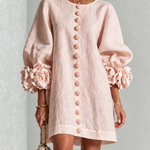 Alexia | White Mini Dress with Floral Buttons and Extravagant Floral Sleeves