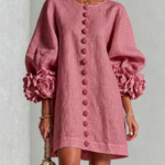 Vintage Rose Floral Button-down Mini Dress With Striking Floral Cuffs
