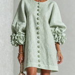 Alexia | White Mini Dress with Floral Buttons and Extravagant Floral Sleeves