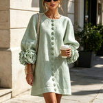 Alexia | White Mini Dress with Floral Buttons and Extravagant Floral Sleeves