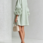 Alexia | White Mini Dress with Floral Buttons and Extravagant Floral Sleeves