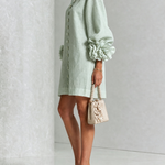 Alexia | White Mini Dress with Floral Buttons and Extravagant Floral Sleeves
