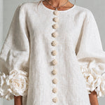 Alexia | White Mini Dress with Floral Buttons and Extravagant Floral Sleeves