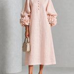 Theodosia Rosette-Cuff Button Midi Dress