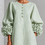Sage Mist Floral Button-down Midi Dress With Striking Floral Cuffs
