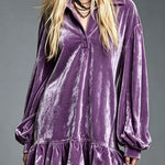 Velvet Mini Dress with Lantern Sleeves Ruffled Hem