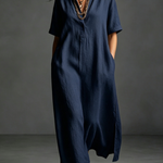 Minimalist Solid-color Short-sleeve Maxi Shirt Dress