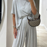 Light Grey Casual Top and Wide-leg Pants Set
