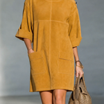 Ginger Yellow Faux Suede Mini Dress With Shoulder Buttons And Patch Pockets