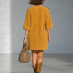 Ginger Yellow Faux Suede Mini Dress With Shoulder Buttons And Patch Pockets