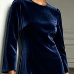 Navy Velvet Mini Dress With Round Neck And Bold Floral Accents