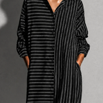 Black White Asymmetric Stripe Shirt Maxi Dress