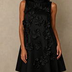 Black Sleeveless Mini Dress Featuring Striking Floral And Bow Details