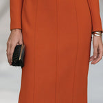 Orange Elegant Sheath Long-Sleeve Midi Dress