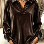 Velvet Collared V-Neck Blouse