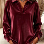 Velvet Collared V-Neck Blouse