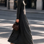 Black Turtleneck Ribbed Pleated Maxi Dress
