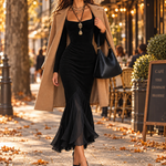 Black Square-neck Long-sleeve Chiffon Mermaid Maxi Dress