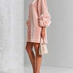 Pink Velvet Floral Button-down Mini Dress With Striking Floral Cuffs