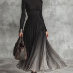 Black Turtleneck Top & Ombre Pleated Maxi Skirt Two Piece Set