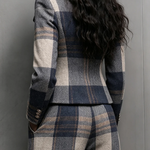 Navy Plaid Blazer And Lantern Pants Two-piece Set