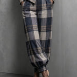 Navy Plaid Blazer And Lantern Pants Two-piece Set