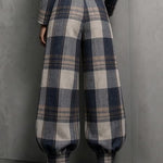 Navy Plaid Blazer And Lantern Pants Two-piece Set