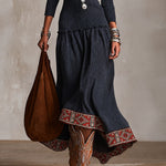 Navy Blue Cowl-neck Maxi Dress With Ethnic Geometric Print