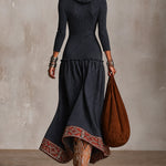 Navy Blue Cowl-neck Maxi Dress With Ethnic Geometric Print