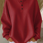 Waffle Knit Button Detail Top