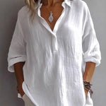 Casual Loose Long Sleeve Linen V-Neck Shirt