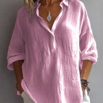 Casual Loose Long Sleeve Linen V-Neck Shirt