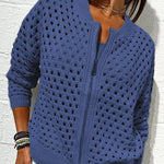 Openwork Knit Zip-up Casual Jacket