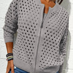 Openwork Knit Zip-up Casual Jacket