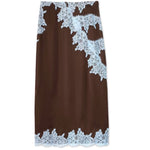 Elegant Brown and Blue Lace Panel Skirt