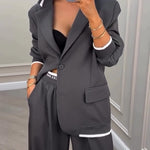 Gray Patchwork Dingle-breasted Blazer+Pants Two-piece Set