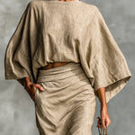 Cotton And Linen Blend Bat Sleeve Long Skirt Two-piece Set